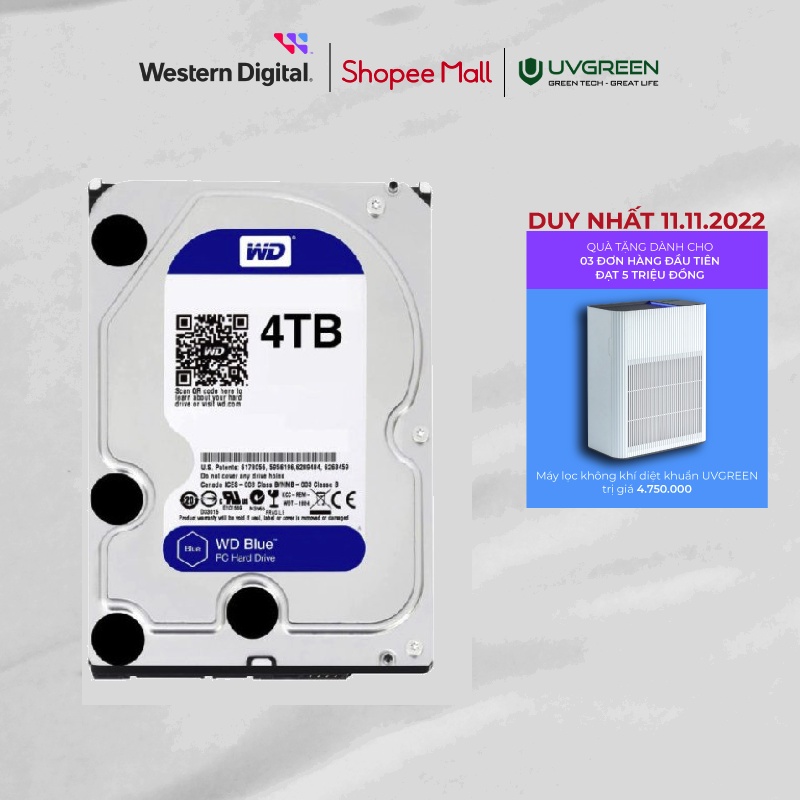 Ổ cứng Western Digital Caviar Blue 4TB 64MB Cache (WD40EZAZ) - Hàng chính hãng