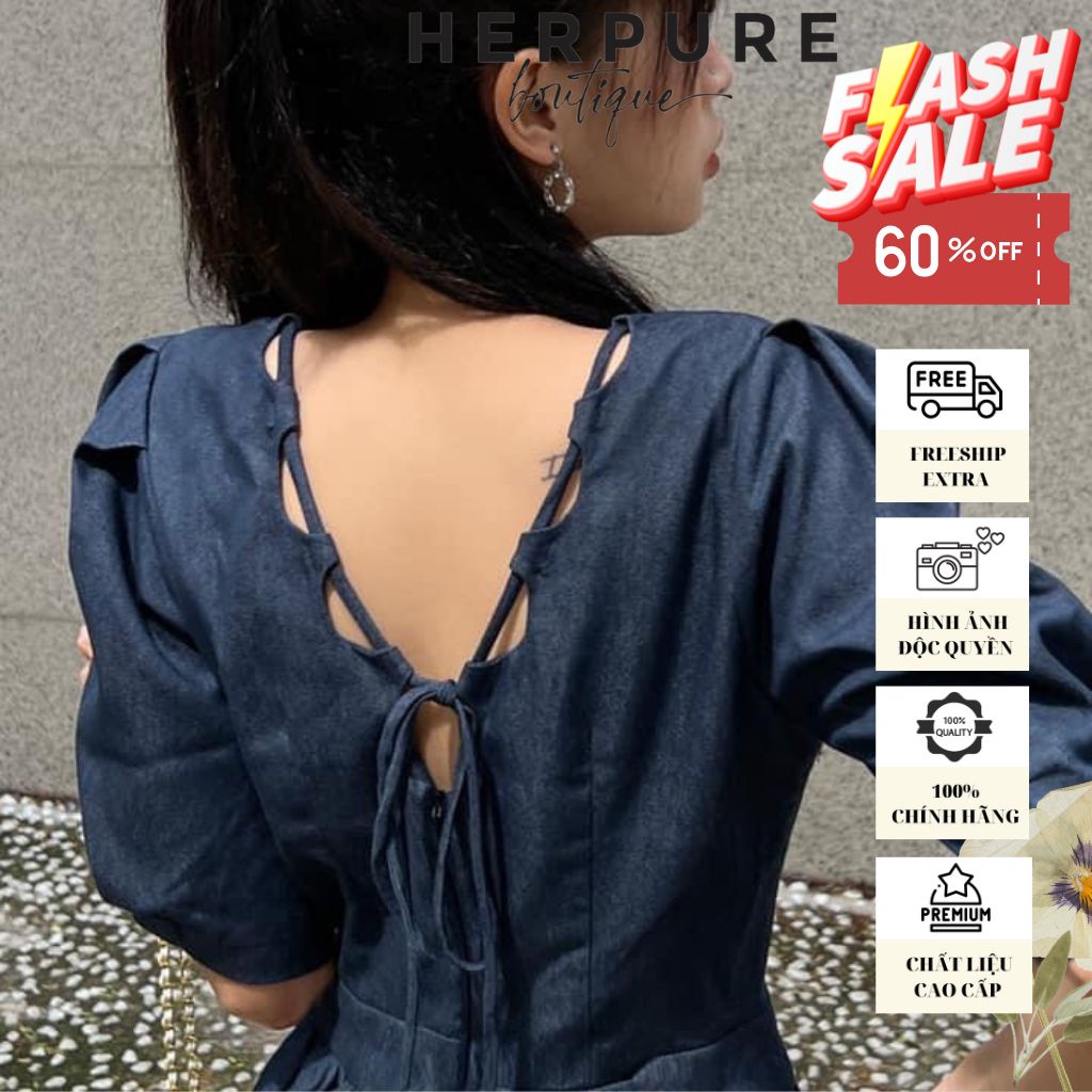 Đầm Thiết Kế Cổ Tròn Tay Ngắn Dáng Xòe Đi Làm Đi Tiệc Đi Biển Herpure Boutique