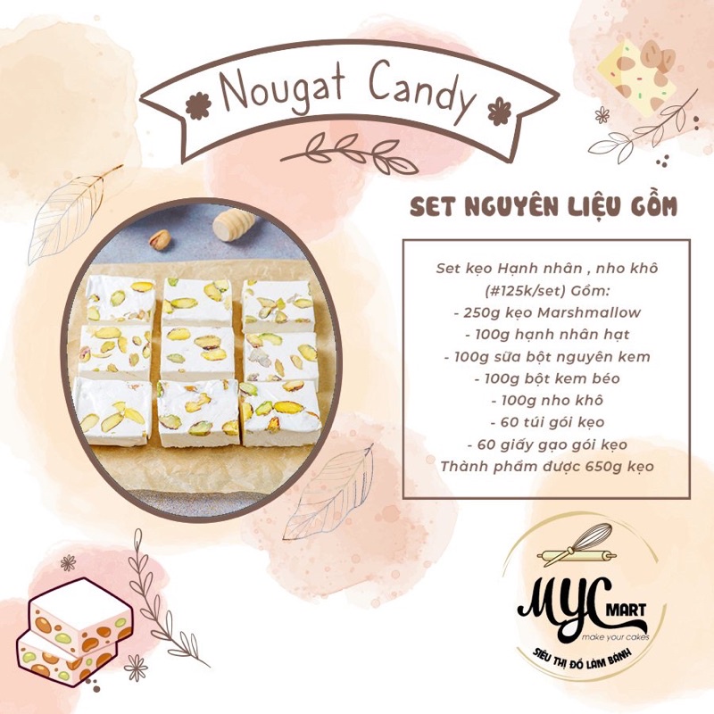 Set làm kẹo Nougat Hạnh nhân , nho khô