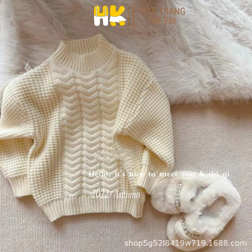 Áo len Sweater bé gái HK KIDS, áo len dài tay chui đầu chất len mềm mịn giữ ấm mùa đông sz từ 5-10 tuổi (mã 320-918428)