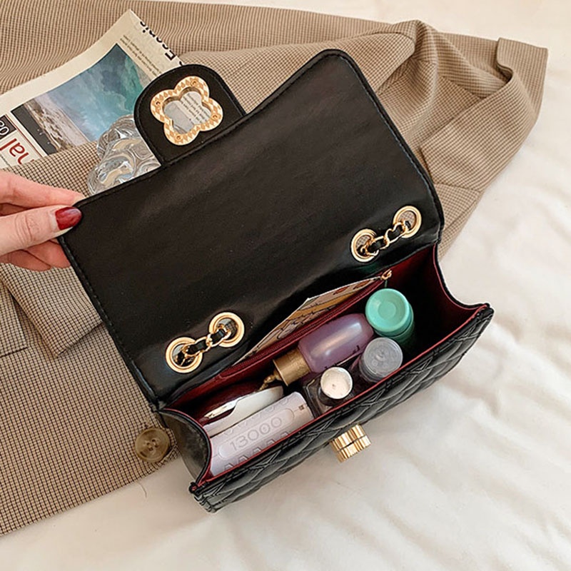 Ielgy Túi Xách Đeo Chéo Dây Xích Hình Thoi Bốn Lá Phong Cách Hàn Quốc Cho Nữ