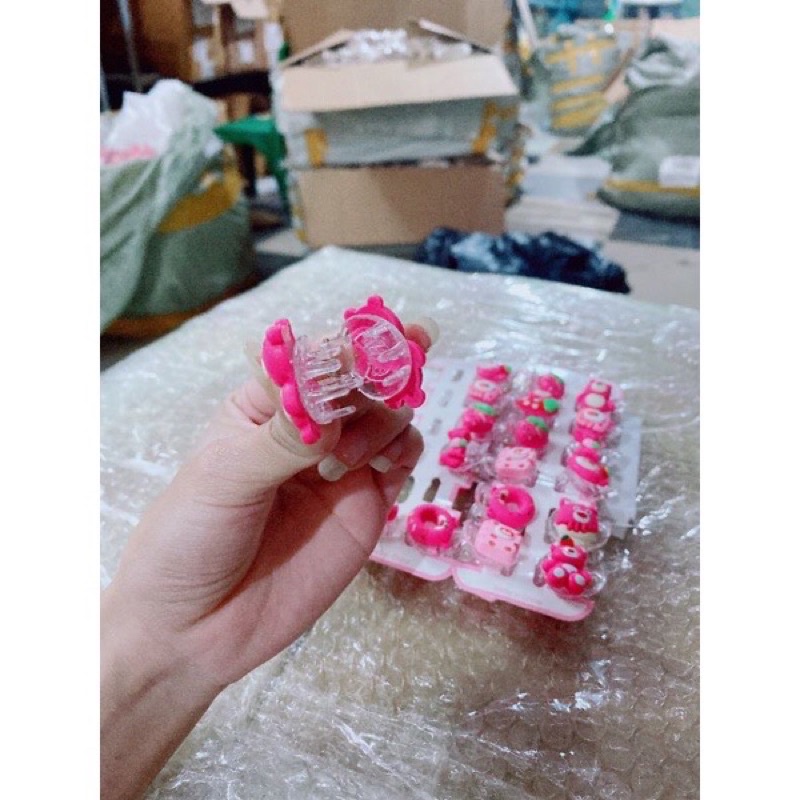 Vĩ 10 kẹp càng cua mini đính icon Gấu dâu hồng Lotso