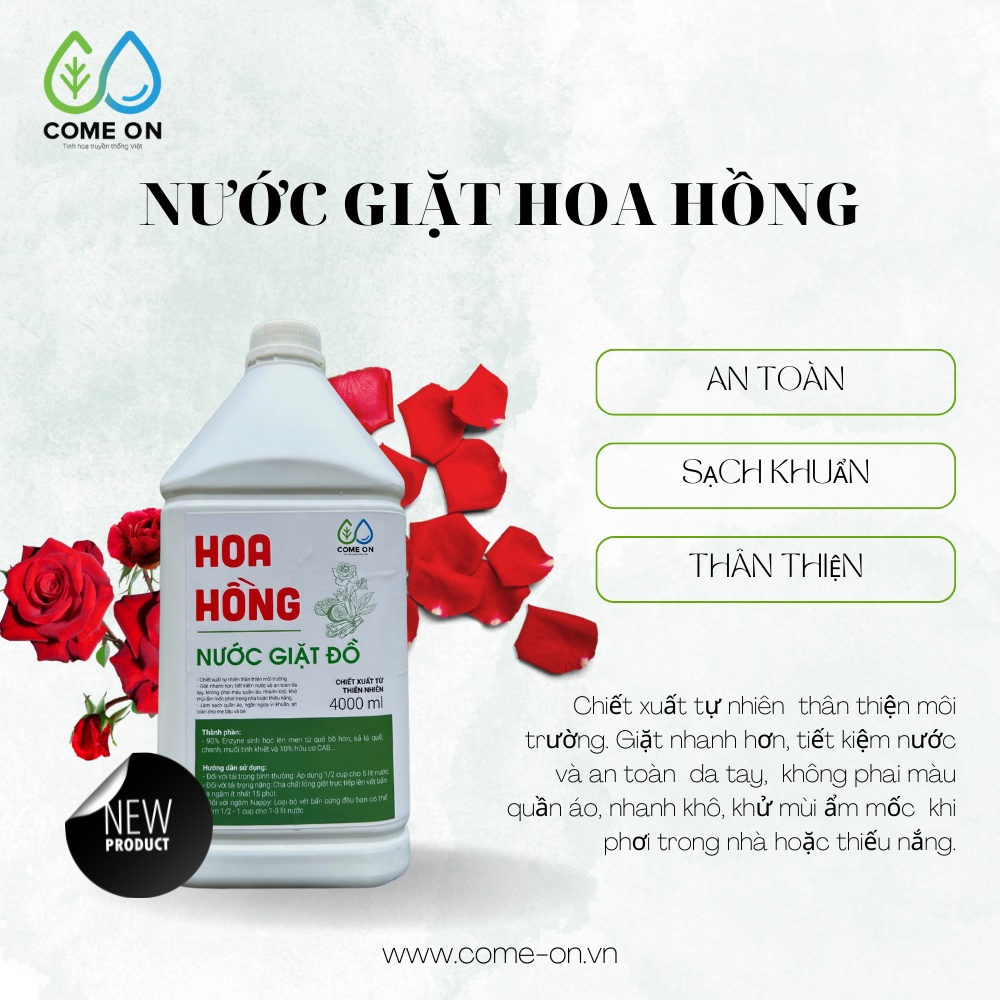 Nước giặt xả thảo dược cho em bé, da nhạy cảm Come On 4000ml, chiết xuất thiên nhiên, an toàn, tiết kiệm nước, tẩy sạch