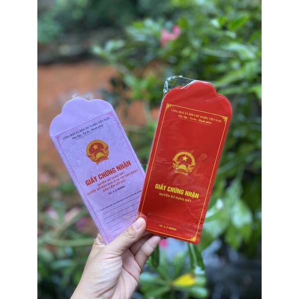 Combo 100 chiếc lì xì hình sổ đỏ đủ 2 màu loại 1