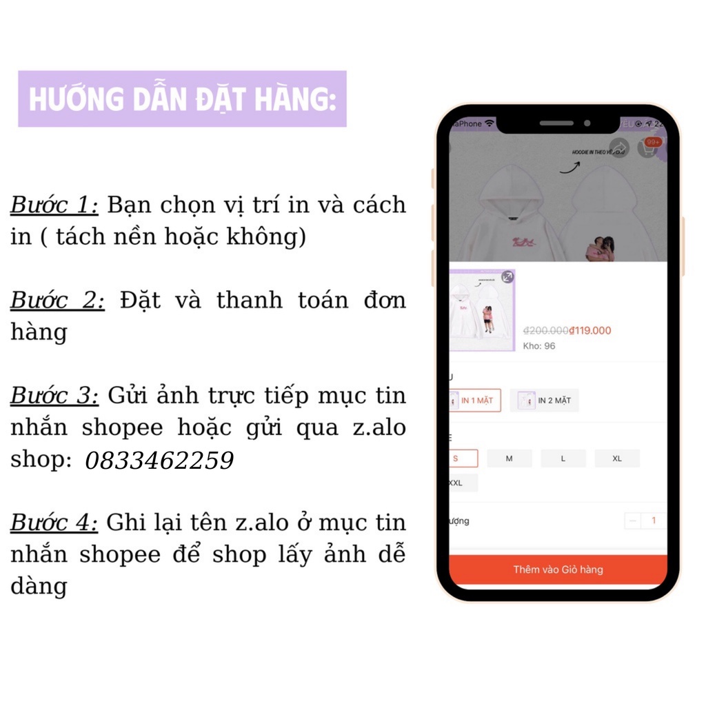 Áo Hoodie Trắng Dài Tay In Theo Yêu Cầu