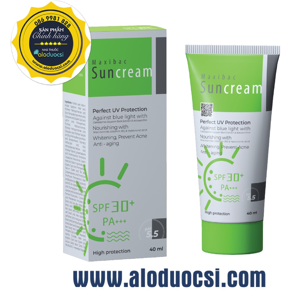 Kem chống nắng da dầu mụn Maxibac SPF30+, PA+++