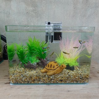 Bể cá mini 30 cm và 7 món (bể, 2kg sỏi nền, máy lọc, cây nhựa (đế giả gỗ, 3 nhánh), pk sứ nhỏ)