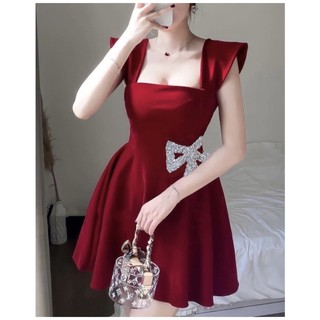 ĐẦM NHUNG ĐÍNH NƠ EO