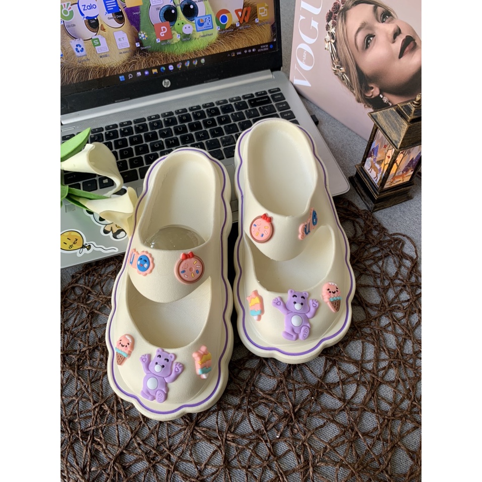 JY479- D14 - Dép crop  nữ  thời trang bánh bèo siêu  dễ thương cực xinh vintag đế mềm chắc chắn