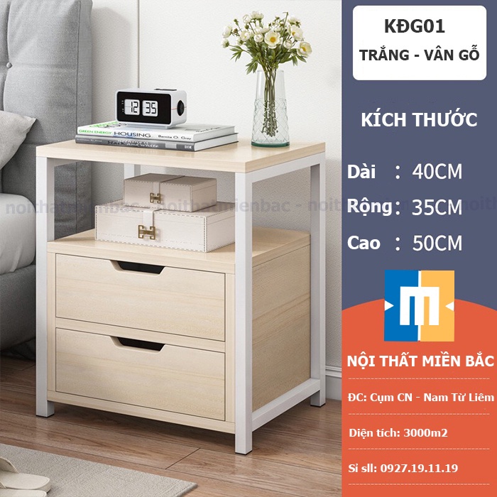 Kệ tủ đầu giường có 2 ngăn kéo đựng đồ, khung sắt sơn tĩnh điện - KDG01