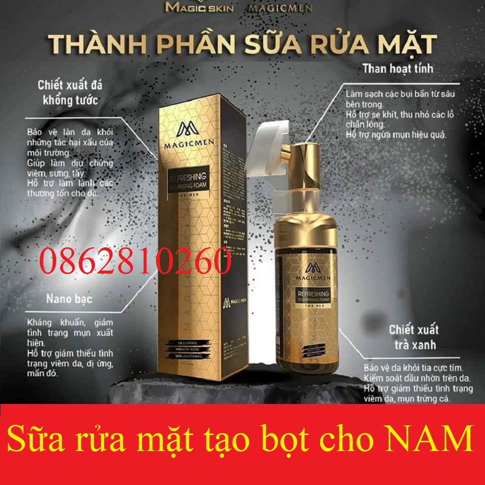 Sữa rửa mặt nam giới  Refreshing cleansing foam magic skin, sữa rửa mặt tạo bọt trắng da cho nam [CHÍNH HÃNG MAGICSKIN]