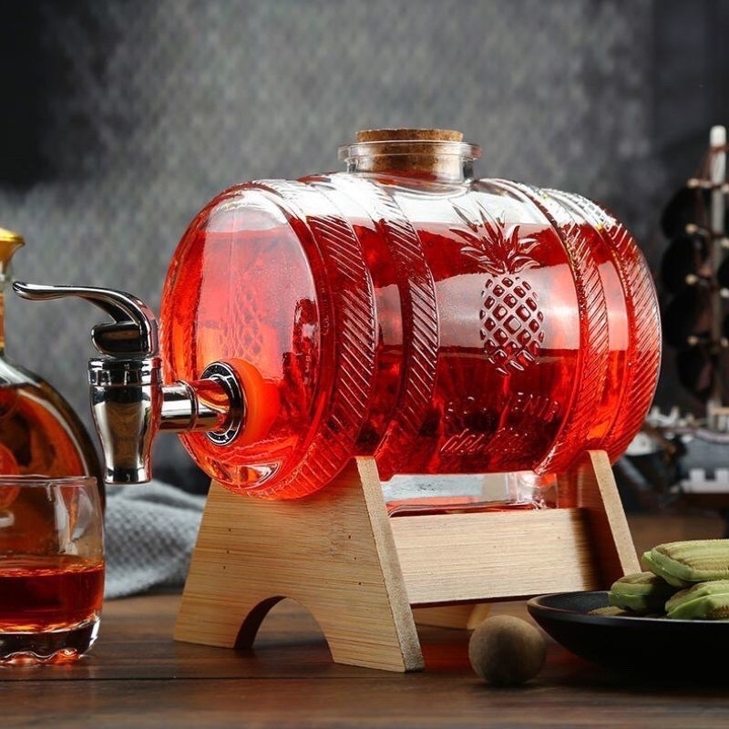 Bình 1000ml Thuỷ Tinh Có Vòi Tặng Kèm Chân Gỗ