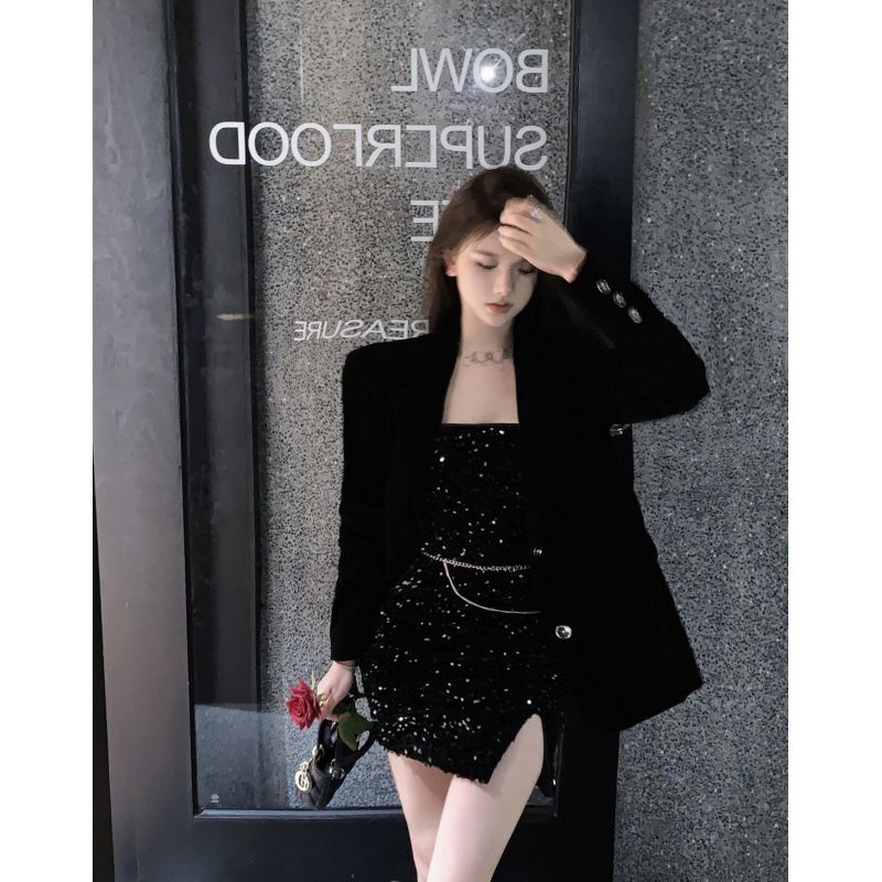Set Áo Ống / Váy Đính Kim Sa Nổi Bật Phong Cách Mùa Thu Cho Nữ