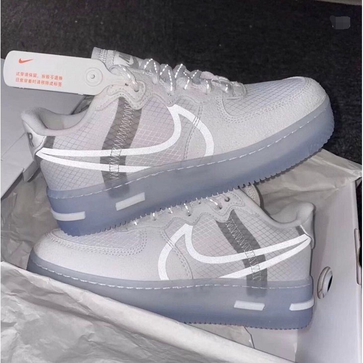 Giày thể thao AF1 React trắng đế phản quang - Giày AF1 trắng nam nữ React White Ice cao cấp Full Box Yumi Sneaker