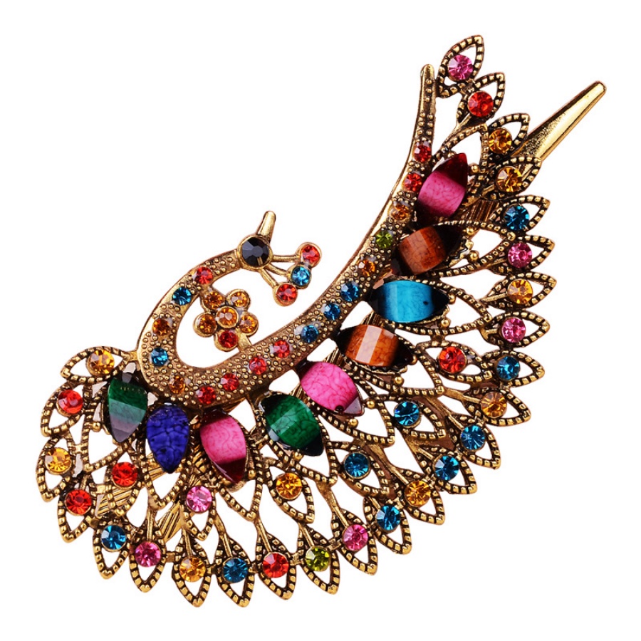 Kẹp Tóc Đuôi Công Bằng Hợp Kim Đính Đá Phong Cách Cổ Điển Cho Nữ