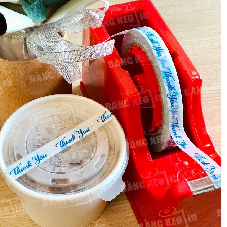 Băng keo thank you dán ly cafe - nắp hộp dán chai các loại 1 cuộn- dodung1langiahan2211