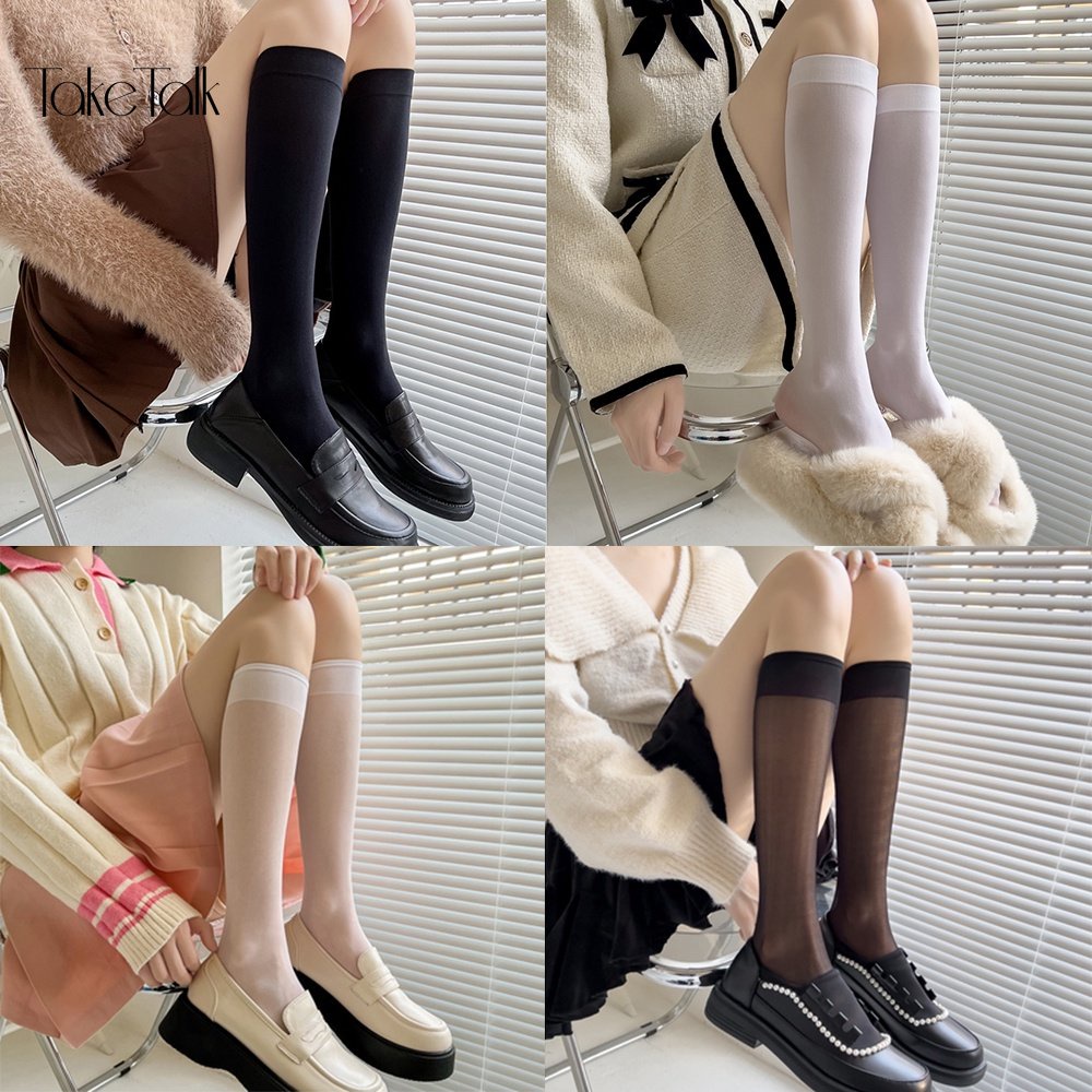 Tất bắp chân TAKETALK màu trơn trắng đen phong cách Lolita cosplay học sinh Nhật Bản nhiều độ dài 20-52cm