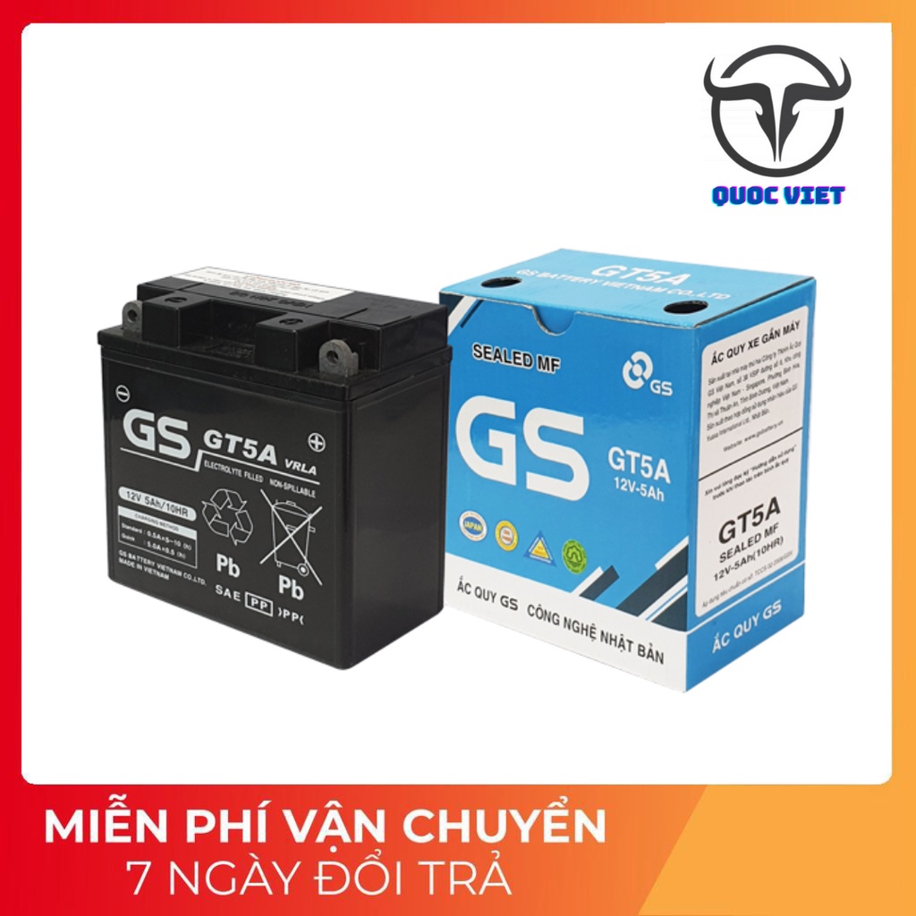 Bình Ắc Quy Khô GS GT5A Dream, Wave alpha tới 2005, Future Đầu, Sirius không Fi, Jupiter không Fi, Taurus, Mio