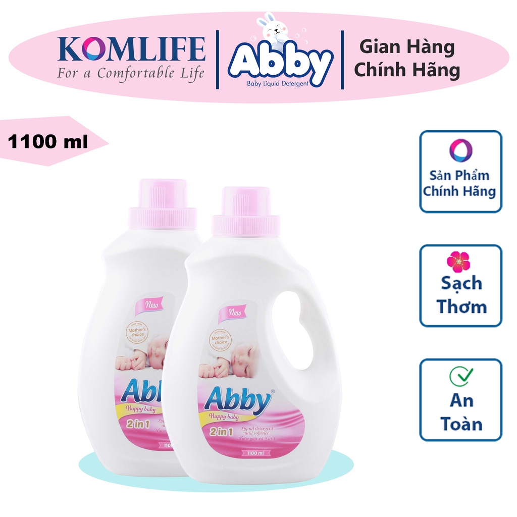 Nước giặt xả mẹ và bé ABBY Hồng 1100ml an toàn mềm mại