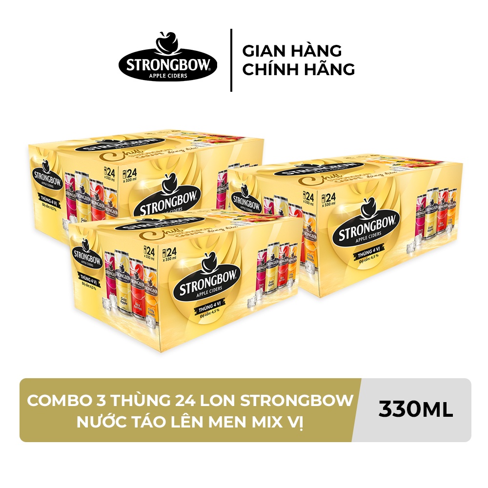 HỎA TỐC HCM - Combo 3 Thùng 24 lon nước táo lên men Strongbow Mix vị 330ml/lon