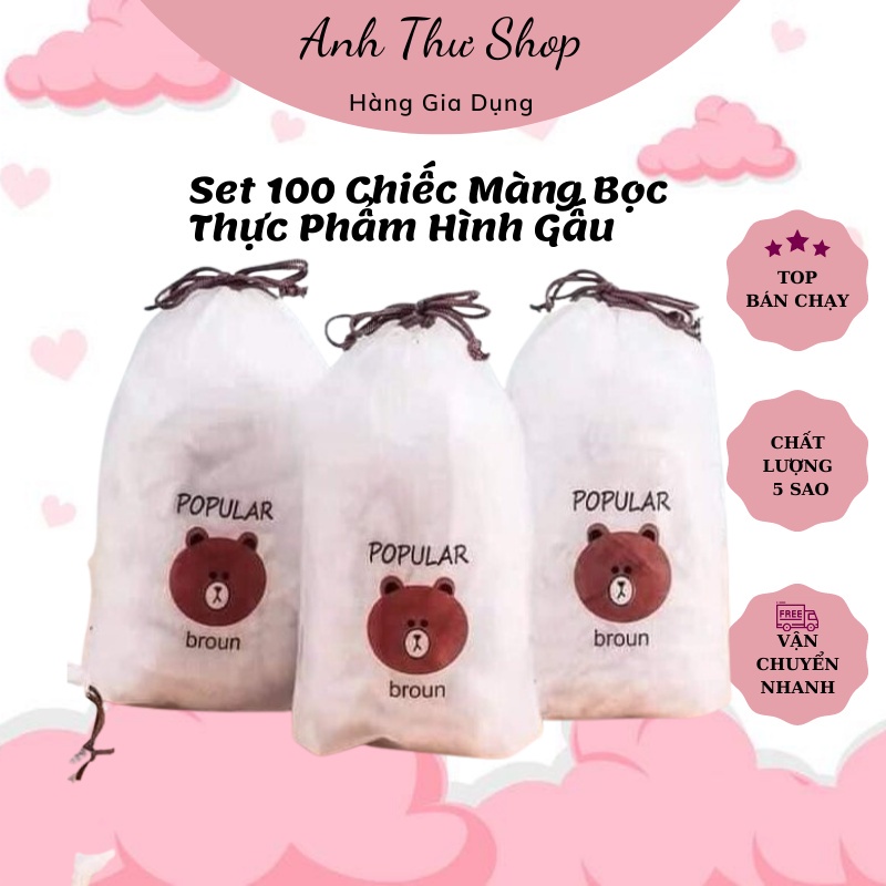 Set 100 Màng Bọc Thực Phẩm Có Túi Đựng Hình Gấu Co Giãn Tiện Lợi - Anh Thư Shopp
