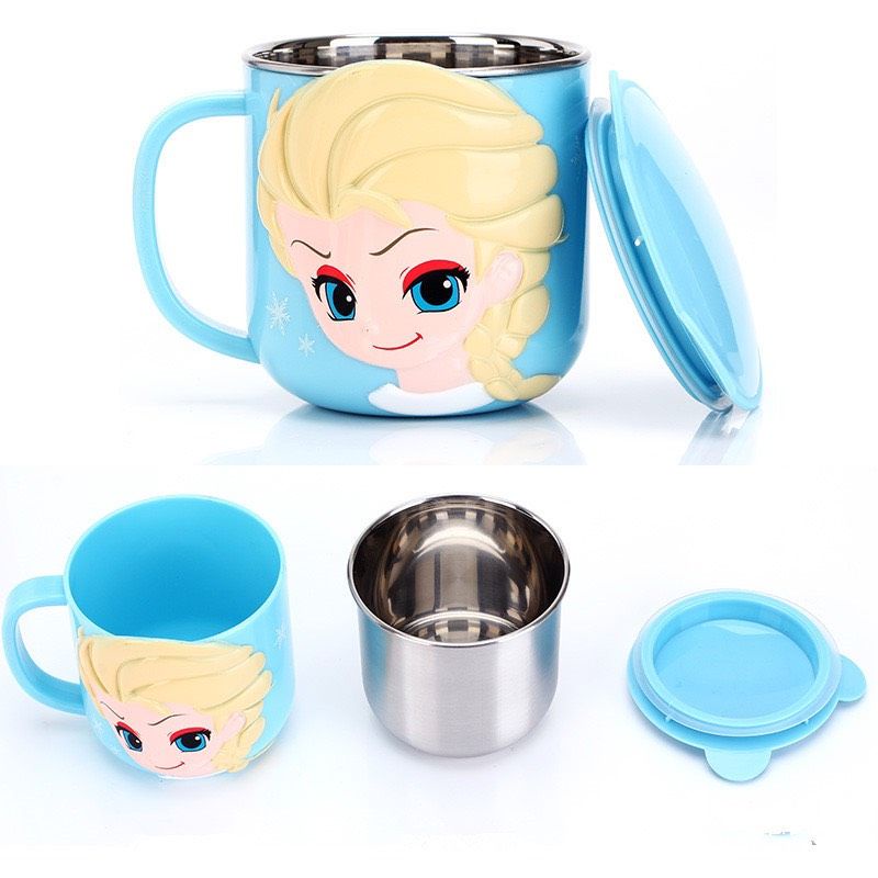 Ly cốc Inox Hãng DISNEY . có nắp đậy . hình hoạt hình yêu cho bé [Ảnh thật, Hàng sẵn]