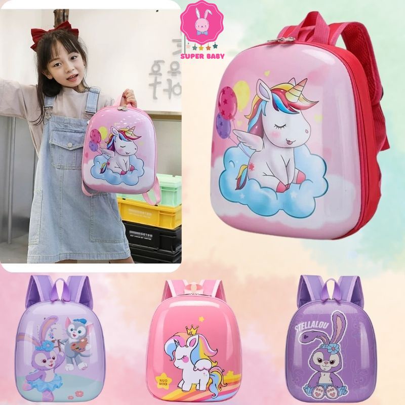 Balo đi học mẫu giáo mầm non, balo trứng chống nước cho bé trai bé gái Ngựa Pony, Thỏ tím Super baby 2022