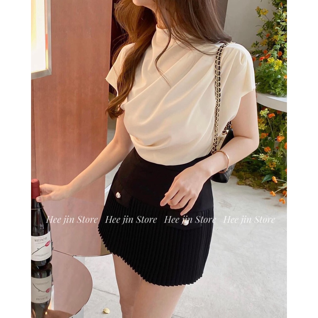 Áo kiểu nữ xếp ly chéo vai phong cách Hàn Quốc sang chảnh - hàng loại 1