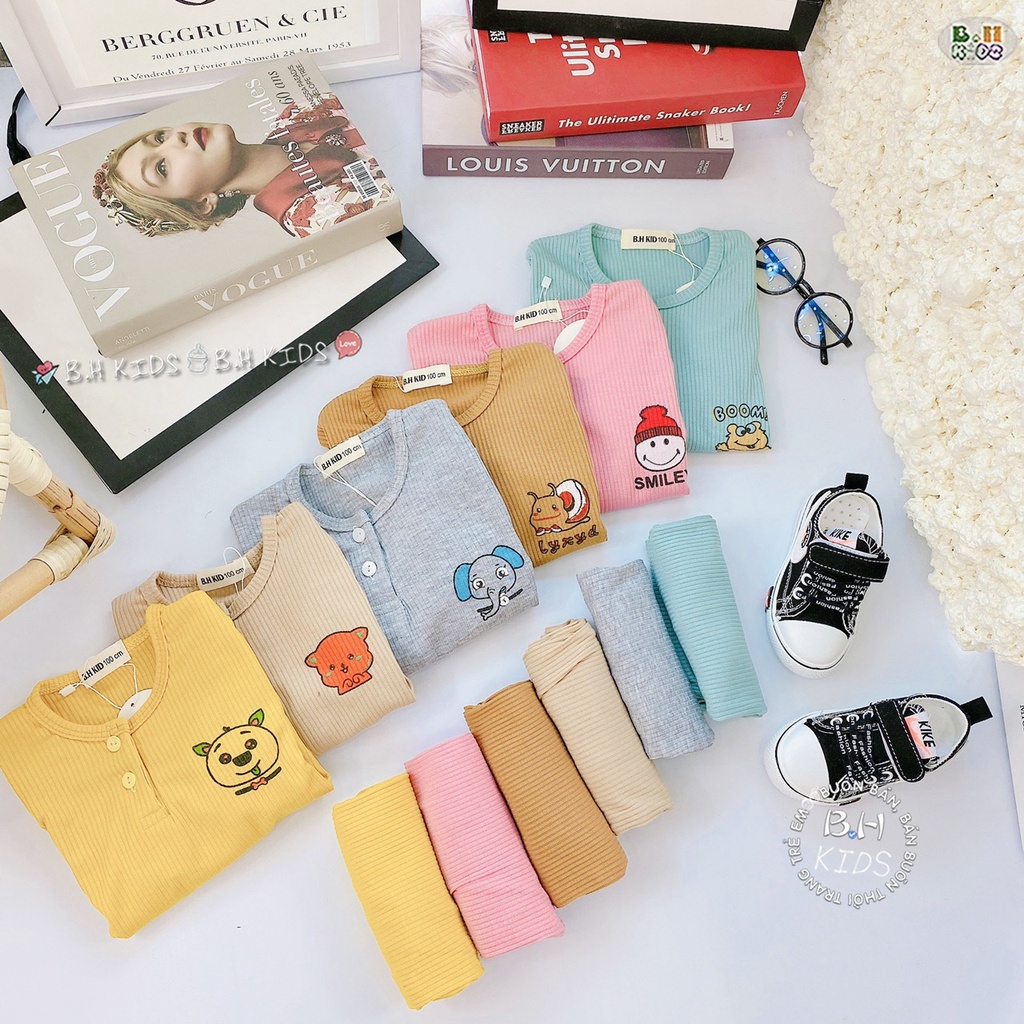 Bộ Len Tăm Cổ Trụ Dài Tay Thu Đông Minky Mom Cho Bé Trai Bé Gái