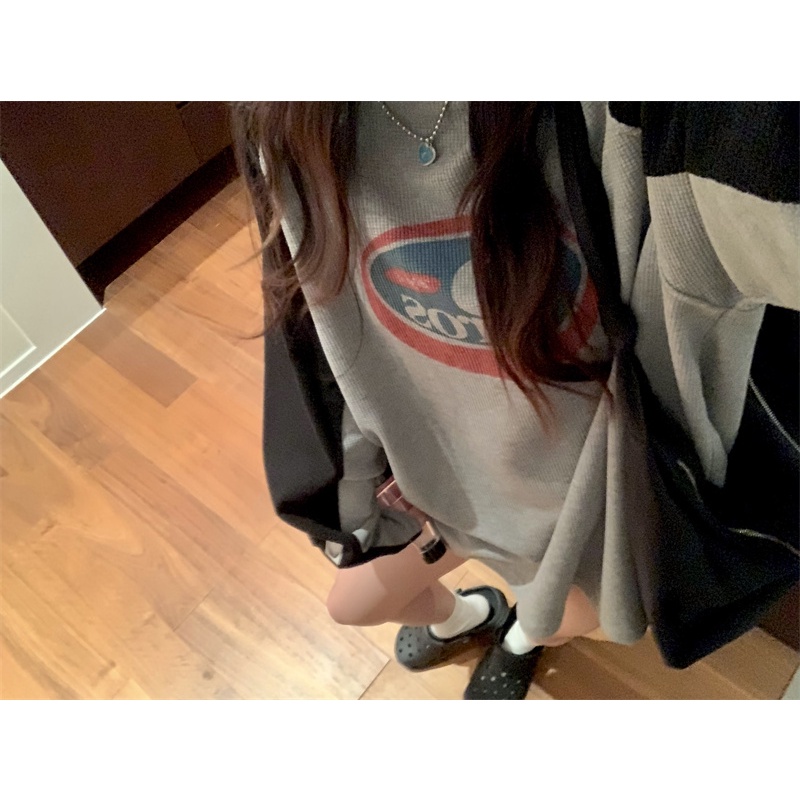 Áo Thun Dài Tay Dáng Rộng Phong Cách Retro Mỹ Cho Nữ