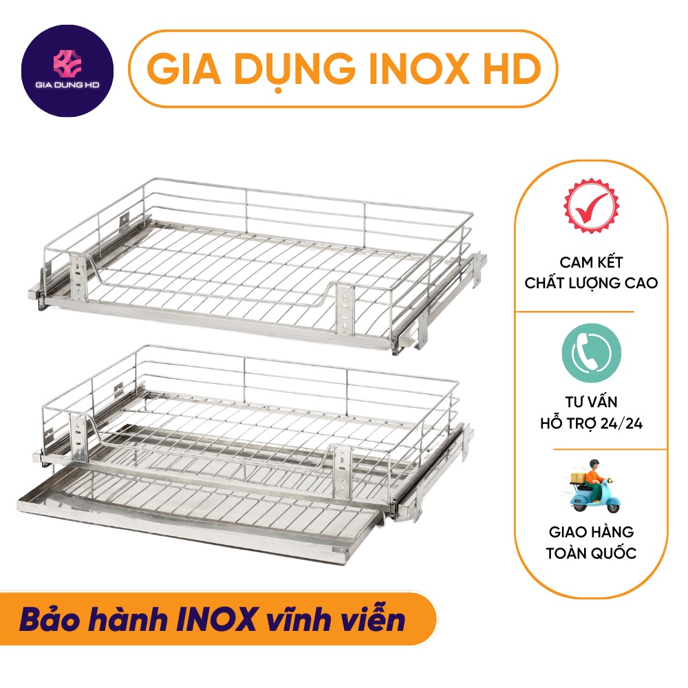 Giá để xoong nồi inox 201 💥 RAY CÁNH MỞ 💥 kệ đựng đồ lắp tủ bếp có thể dễ dàng kéo ra đẩy vào mà không gây ra tiếng ồn