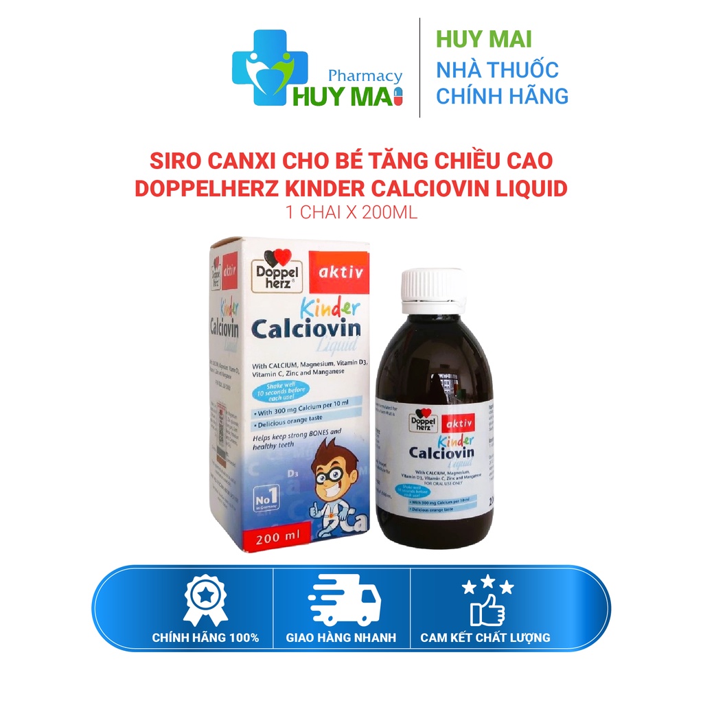 Siro canxi cho bé tăng chiều cao Doppelherz Kinder Calciovin Liquid Chai 200ml