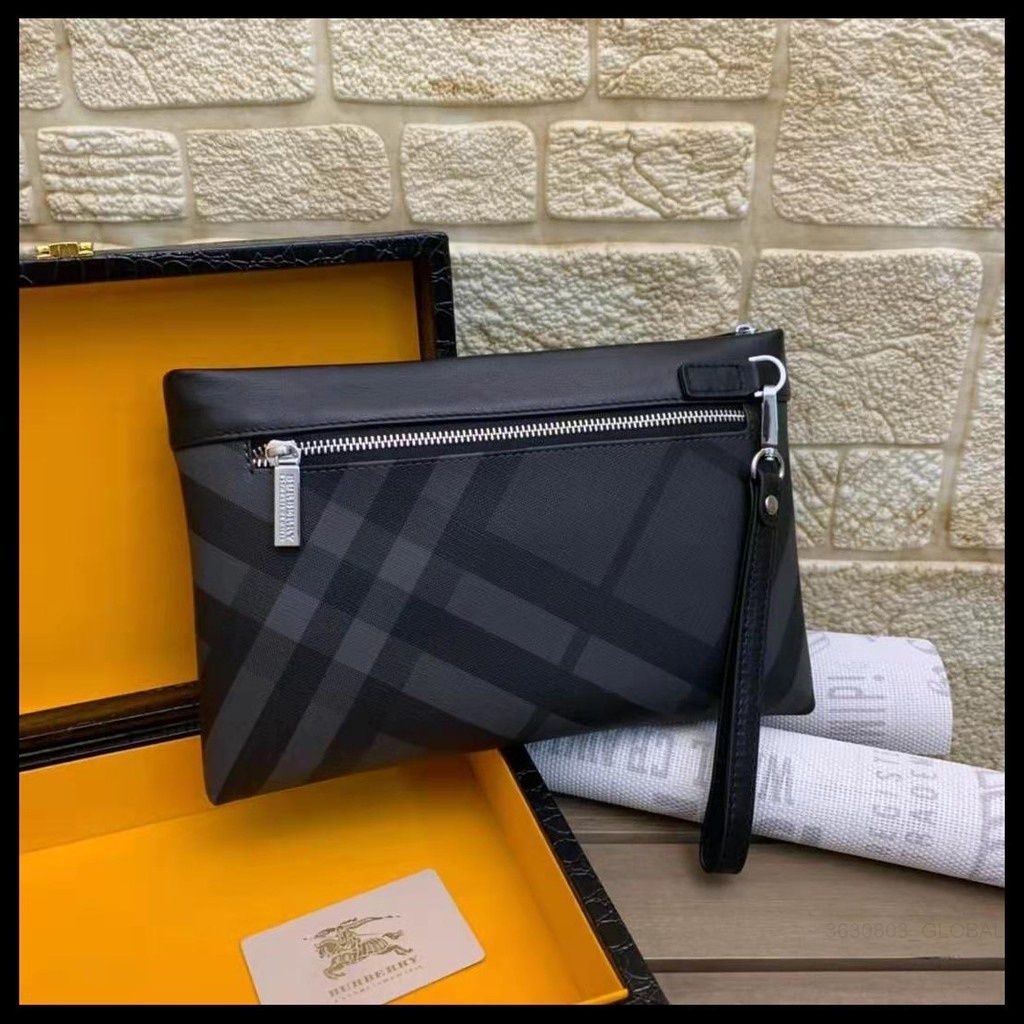 Túi Xách burberry - burberry burberry Mới Bằng Da Thật Cầm Tay Họa Tiết Kẻ Sọc Cổ Điển Có Khóa Kéo