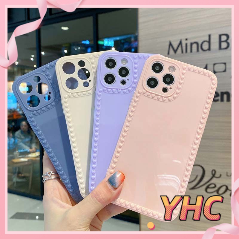 Ốp Điện Thoại Màu Trơn Họa Tiết Trái Tim Cho iPhone 6s 6splus 7 7plus 8 8plus X XS 11 12 Pro Max Plus Promax-020