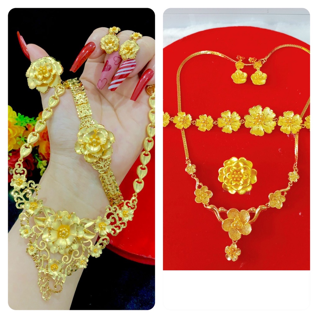 Bộ trang sức cưới 24.k siêu đẹp tặng kèm hộp nhung tròn cưới