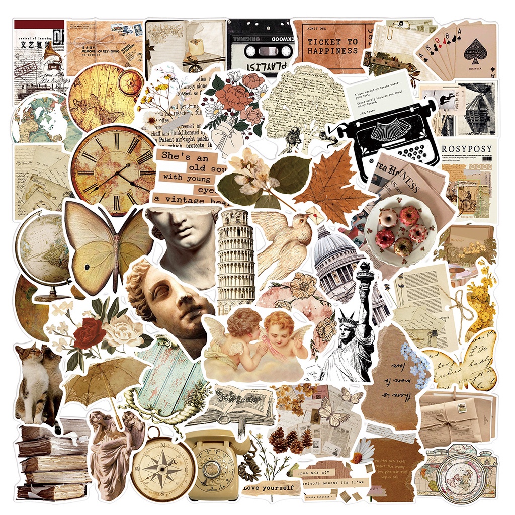 Combo 50 Sticker RETRO CHÂU ÂU THẦN THOẠI hình dán chống nước dán mũ bảo hiểm, laptop, vali, điện thoại