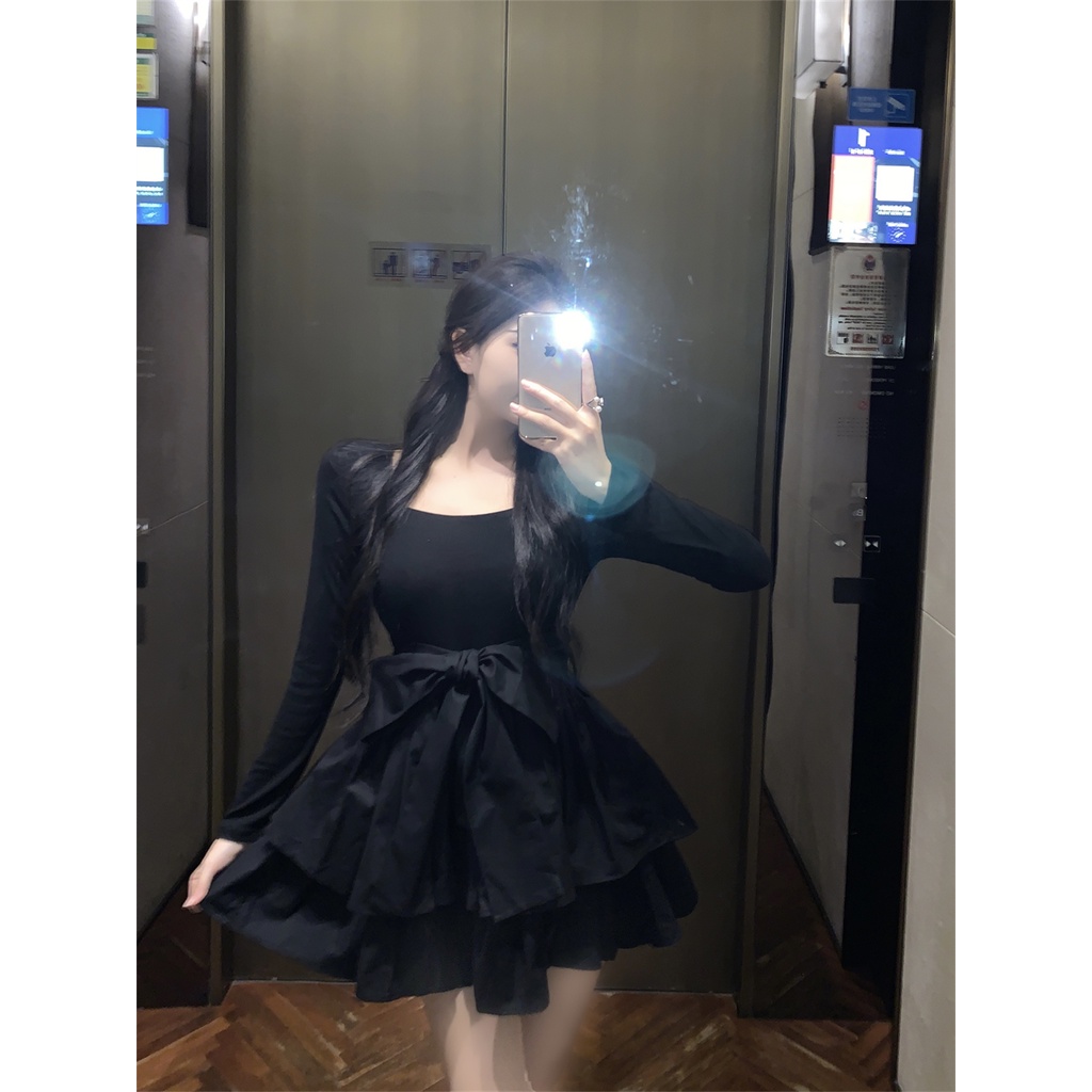Đầm Váy Xòe Bồng Bềnh Nữ Ngắn Màu Trắng Đen Bánh Bèo Có Thắt Nơ Ở Eo Phong Cách Tiểu Thư Công Chúa Dịu Dàng Sang Chảnh