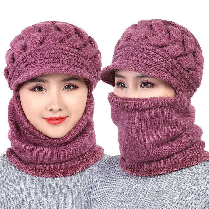 Mũ len nữ mùa đông kèm khăn quàng cổ YAMA nón len nam nữ trùm đầu giữ ấm thời trang cao cấp