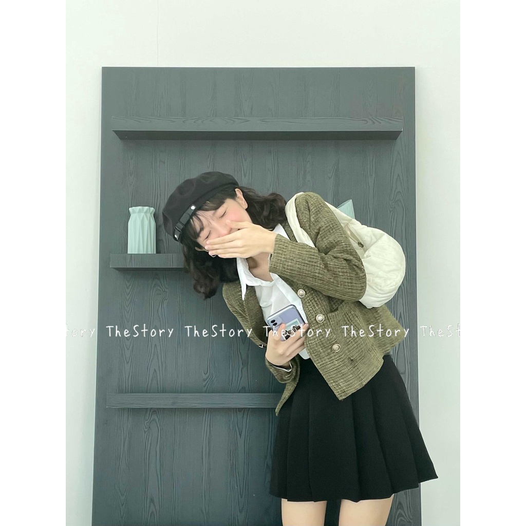 Áo tweed hai hàng nút xanh rêu  A2730