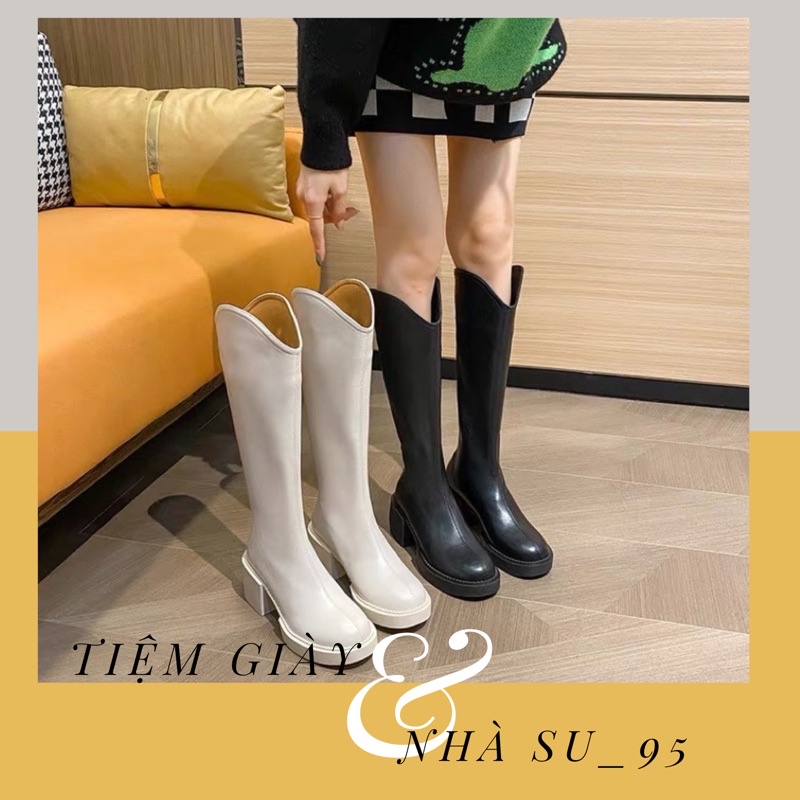 Bốt đùi đế răng cưa nữ giày Boots da mềm khóa sau cao cấp boot mũi tròn boost thời trang đế độn 2022