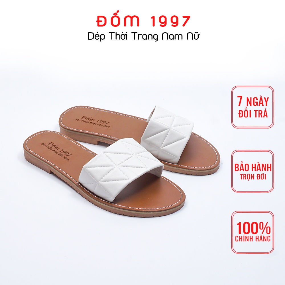 Dép quai ngang nữ bản vuông màu trắng ĐỐM 1997 đế bệt cao su TPR hạn chế tiếng ồn chống trơn trượt bám dính tốt