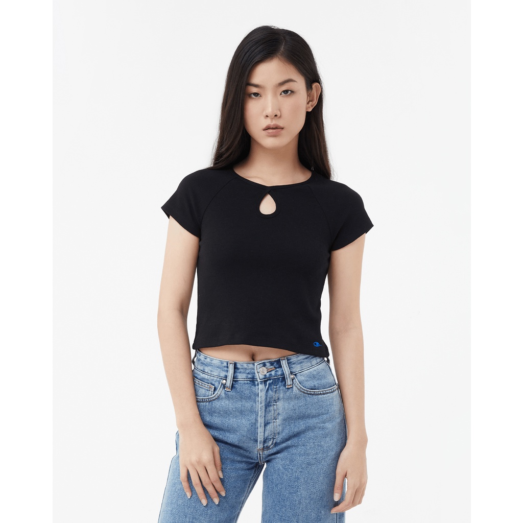 TheBlueTshirt - Áo Thun Nữ Thiết Kế Khoét Cổ Màu Đen - Sunday Funday Rib Tee - Black