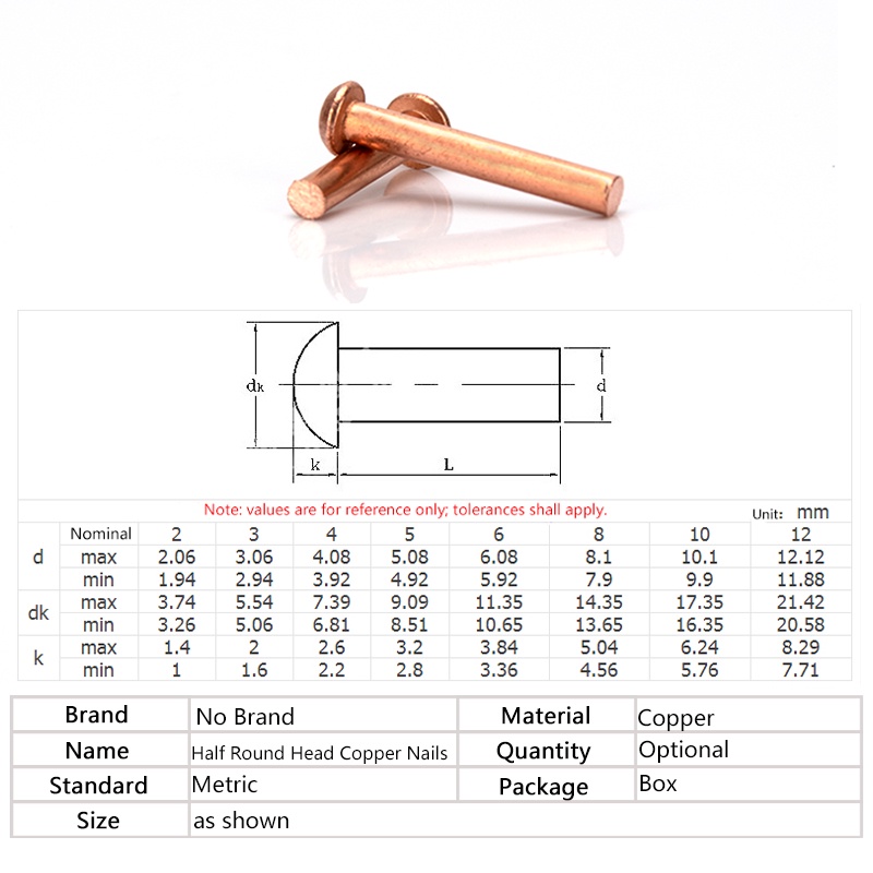 Đinh Tán Đầu Tròn Bằng Đồng Thau 3mm-40mm m1.5 m2 m2.5 m3 m4 m5 m6 m8 Chuyên Dụng