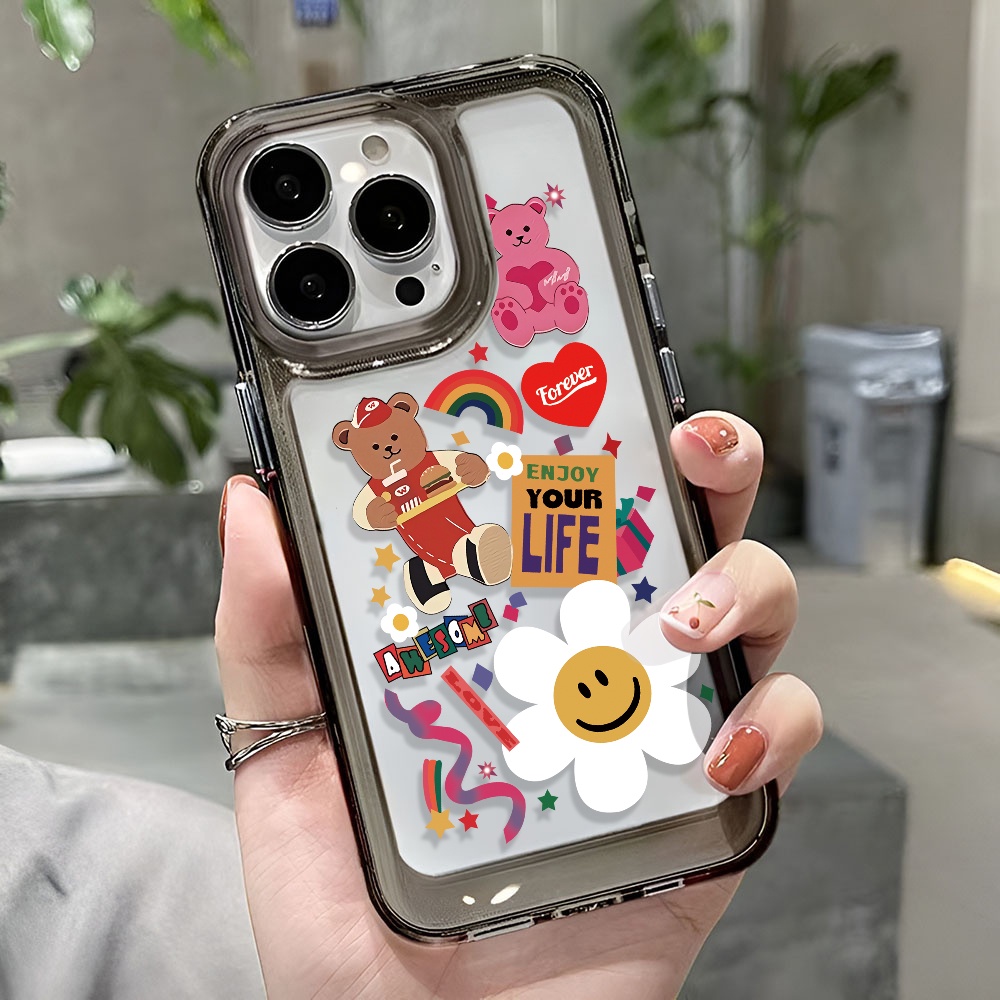 Ốp Điện Thoại Trong Suốt In Hình Gấu Hoa Hướng Dương Cho iphone 14ProMax 13 11 12 7Plus X XR XS Max 8 7