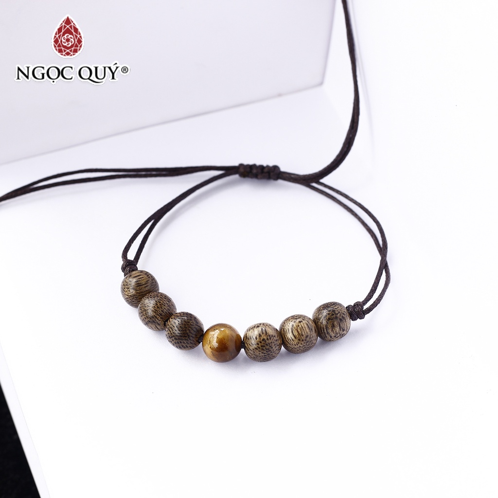 Vòng trầm tốc thắt dây phối đá mắt hổ vàng nâu - Ngọc Quý