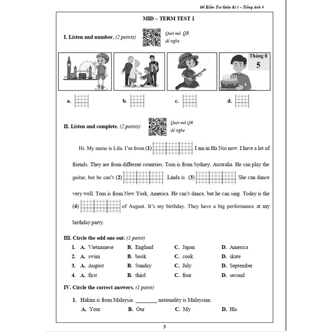 Sách - Đề Kiểm Tra Tiếng Anh 4 - Tập 1 (1 cuốn)