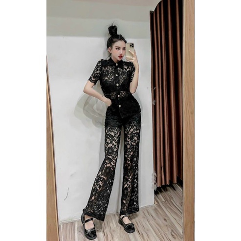 Sét áo sơmi túi nắp quần ống suông