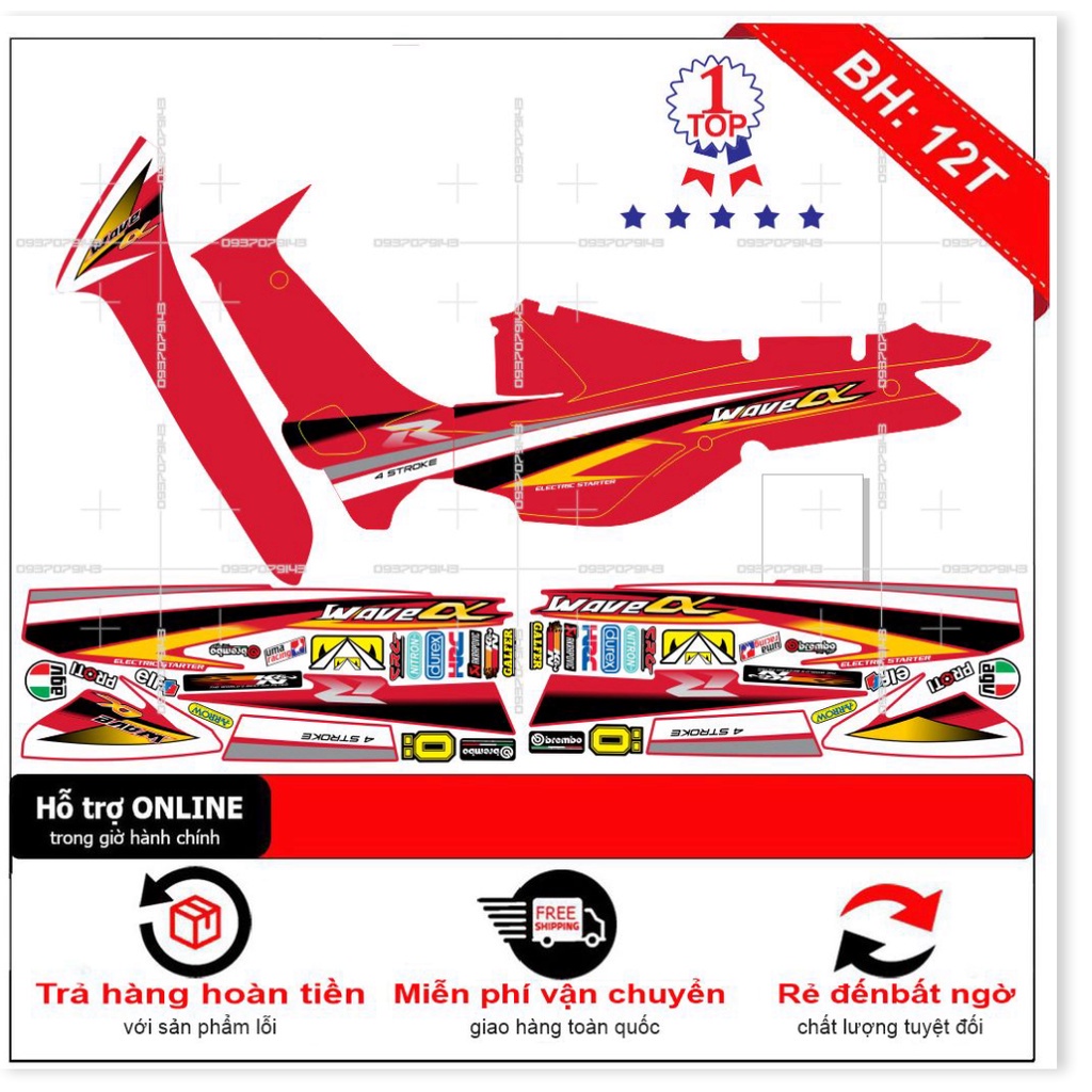 FREE SHIP + SALE SỐC +DECAL PVC 5 LỚP CHẤT LƯỢNG CAO Tem rời wave nhỏ đời đầu đỏ 4