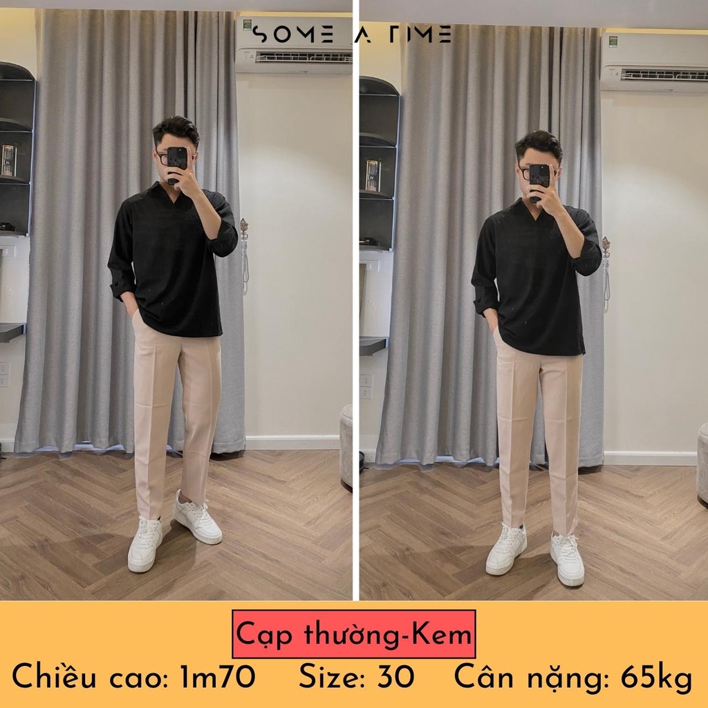 [Tiền Nào Của Đấy]Quần Tây Baggy Nam Màu Đen Hack Chiều Cao Ống Rộng Phong Cách Hàn Quốc Vải Co Giãn, Không Xù