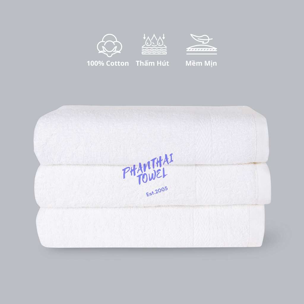 Khăn bông tắm Trắng Trơn khách sạn khổ lớn 70cmx140cm (500g) Sợi bông/ Cotton